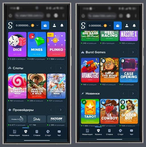 Поисковые фильтры в Stake Casino